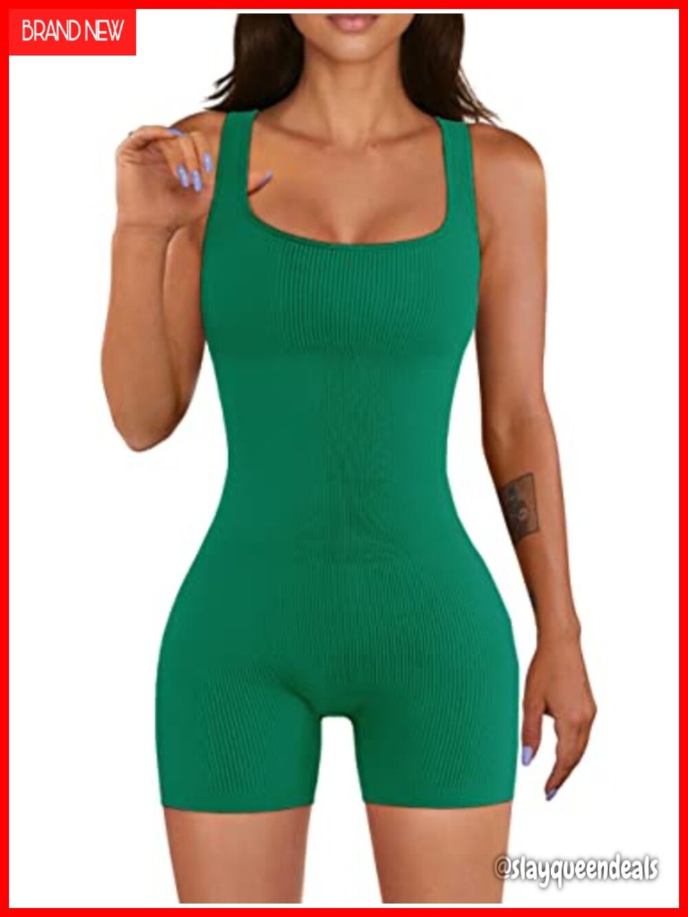 Ribbed Seamless Workout Romper Square Neck Tank Yoga Activewear